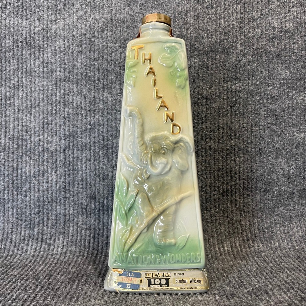 Jim Beam Decanter Thailand Elephant Regal Green‎ Gold VTG Funky Old World Decor